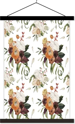 Produktbild von MuchoWow® Textilposter Blumen - Rosen - Muster 60x90 cm mit schwarzem Rahmen - Poster Wohnzimmer