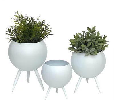 Immagine prodotto di DanDiBo Sgabello per fiori in metallo con vaso bianco 96259 Set di 3 colonne per fiori Sgabello moderno per piante