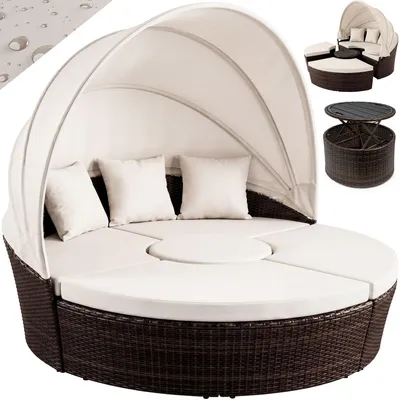 Produktbild von CASARIA® Sonnenliege Sonneninsel Wetterfest mit Tisch 185cm Gartenliege 2 Personen Faltbares Sonnendach Relaxliege Gartenmöbel Set Lounge Outdoor Braun