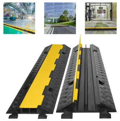 Produktbild von NAIZY 2‑teilige Kabelschutz‑Überfahrrampe aus Gummi, 2‑Kanal Kabelbrücke, modular verbindbar, Schwarz‑Gelb, für Messen und temporäre Einsätze