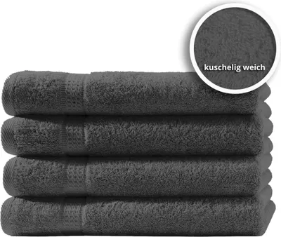 Produktbild von 4er Set Gästetücher Handtücher Duschtücher Badetücher Frottee 100% Baumwolle, Farbe:Anthrazit / Grau, Größe:Handtücher 50x100 cm