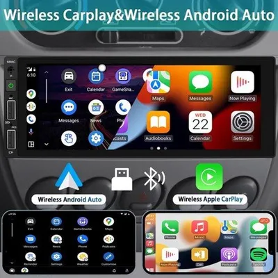 Zdjęcie produktu dla Radio samochodowe 1 DIN z 6,86-calowym ekranem HD dotykowym, wyposażone w funkcję zestawu głośnomówiącego Bluetooth, funkcję mirrorlink, sterowanie głosowe, radio FM z korektorem dźwięku i sterowaniem z kierownicy, wejścia AUX/TF/USB