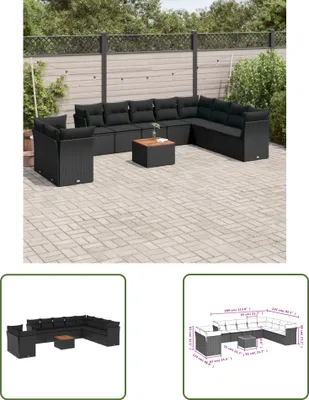 Produktbild von The Living Store 11-tlg. Garten-Sofagarnitur mit Kissen Schwarz Poly Rattan