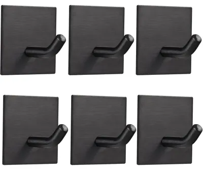 Zdjęcie produktu dla Samoprzylepny haczyk ze stali nierdzewnej, czarny, zestaw 6 sztuk, udźwig 6,8 kg, wymiary 4,5 x 4,5 x 3,5 cm