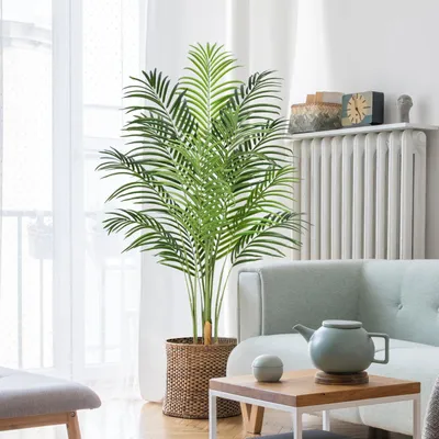 Image de Grandes plantes artificielles, 150 cm, plante artificielle en pot, palmier artificiel en plastique, aspect très réaliste, plantes artificielles, décoration pour le salon, le balcon, la chambre à coucher, le bureau, cadeau idéal pour un emménagement (1 pièce)