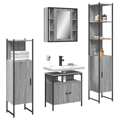Produktbild von CLORIS 4-tlg. Badmöbel-Set Grau Sonoma Holzwerkstoff 3214768