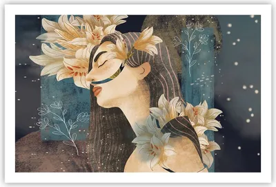 Produktbild von Poster - Poster ohne Rahmen - Surreal Frau Blumen - 91,5x61 cm - Wand Bild - Wanddeko - Wandbilder - Kunstposter - Wandposter - Bilder - Kunstdruck - Wanddekoration - Wandbild - P2XAA91x61-4743