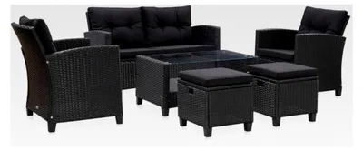 Produktbild von 6-teiliges Garten-Sofagarnitur mit Auflagen, Lounge-Sitzgruppe für Garten, Terrasse und Balkon, wetterfestes Poly Rattan in Schwarz