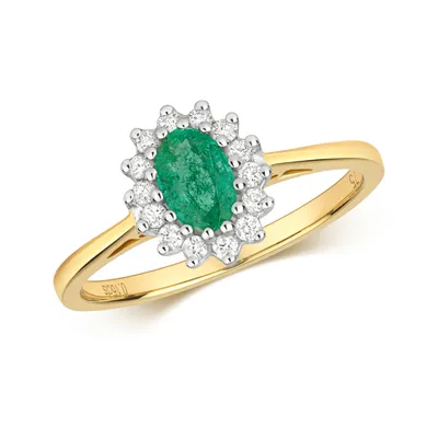 Produktbild von Funkelndes Feuer Edler 9 Karat (375) Gold Damen - Diamant Solitärring Brillant-Schliff 0.15 Karat H - PK2 mit Smaragd, 57 (18.1); TRS290799KYRSP