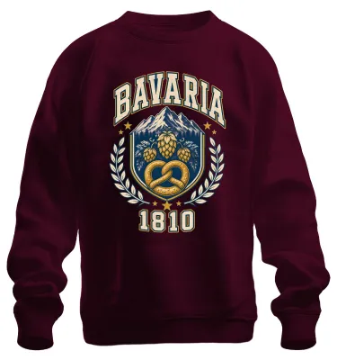 Imagen del producto de Baviera, 1810, , Brezel bávara, lúpulo, pantalones de cuero, sudadera, jersey, color burdeos, talla L