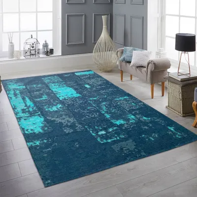 Produktbild von Abstrakter Wohnzimmerteppich in blau, weiß und grau Größe - 135 x 200 cm