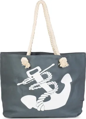 Produktbild von styleBREAKER XXL Strandtasche mit Anker Print | maritimer Look in Flechtoptik | Shopper Badetasche 57 x 33 x 32 cm