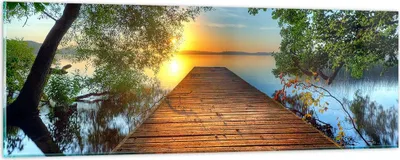 Produktbild von Bilder auf glas - Brücke See - 90x30cm - Glasbilder - Wandbilder - Bilder - Kunstdruck - zum Aufhängen bereit - Wanddekoration aus Glas - Glas Bilder - Wandbild auf Glas - Einteilig - GAB90x30-3528