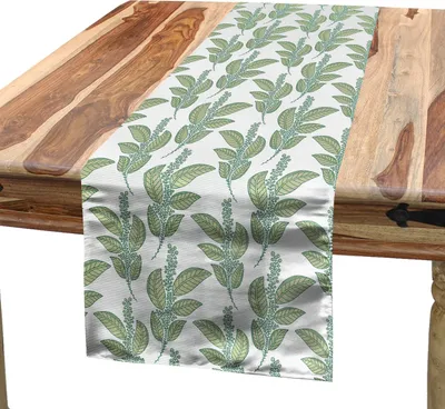 Produktbild von ABAKUHAUS Botanik Tischläufer, Rhythmische Blätter und Blüten der wilden Pflanzen Muster, 40 x 180 cm, Khaki Sea Green