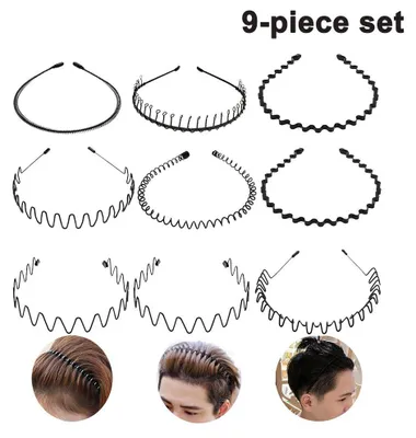 Produktbild von Uni-Metallhaarband, gewelltes Metallstirnband, rutschfestes elastisches Stirnband, Herrenhaarband, Haaraccessoires, Stirnband-Accessoires für Outdoor-Sportarten