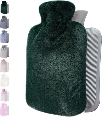 Imagen del producto de Bolsa de agua caliente con funda de forro polar suave, 2 litros, color verde, para aliviar los cólicos menstruales
