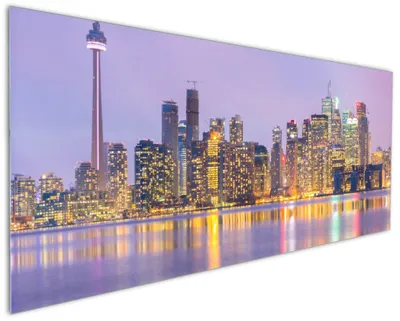 Produktbild von Wallario Küchenrückwand aus Glas, Größe: 125 x 50 cm, Motiv: Toronto Skyline - Kanada am Abend | Spritzschutz | abwischbar | pflegeleicht | in