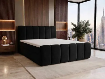 Produktbild von Boxspringbett 180x200 Cloe mit Bettkästen mit Bonell Matratze mit Topper H3 Komplett-Set Doppelbett Polsterbett SCHWARZ velvet, KI-generiertes Bild