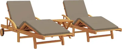 Image de vidaXL, ensemble de 3 chaises longues, bois massif d'acacia, couleur taupe
