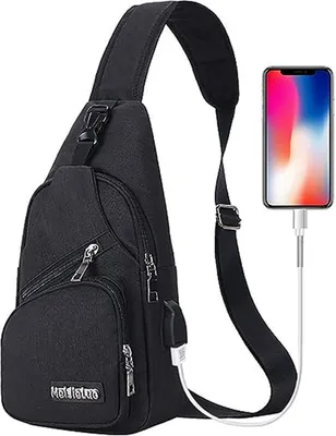 Produktbild von Canvas Sling Bag Rucksack Damen und Herren – Schulterrucksack Umhängetasche Crossbag Verstellbarem Schultergurt Perfekt für Outdoorsport(Schwarz)