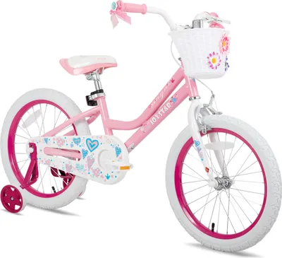 Produktbild von HILAND 18 Zoll Mädchen Kinderfahrrad mit Korb & Bändern, Vorderen Zangenbremse & Rückwärtige Pedalbremse, Stützräder, Hell-Pink