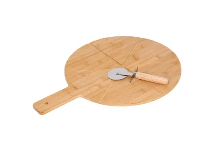 Produktbild von Bambus Pizza Set 2 tlg Pizzabrett Schneider Servierbrett Pizzaschneidbrett