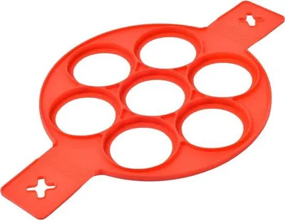 Obrázok produktu pre Silikónové formičky na vajcia – nepriľnavá forma na pečenie mini omeliet a vajec – kuchynská pomôcka na opakované použitie – červená – Ø 23 cm