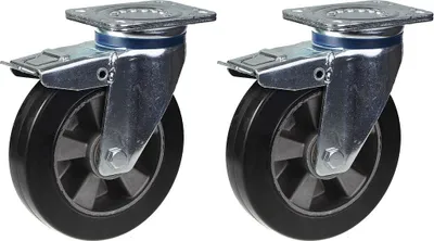 Image de roulette 200mm 8" pivotante en caoutchouc noir avec frein, forte capacité de 900kg, jeu de 2