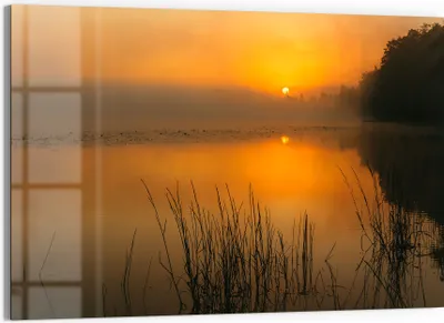 Produktbild von DEQORI Glasbild Echtglas 90x60 cm 'Morgenspiegelung' Wandbild Bild modern Deko