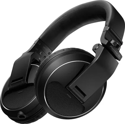 A black Pioneer DJ HDJ-X5-K DJ headphone is shown against a white background.