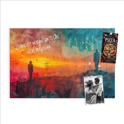 Produktbild von Magnettafel 90x60cm Pinnwand Whiteboard beschreibbar - Abstrakte Sonnenaufgang