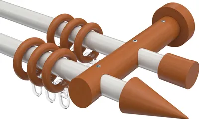 Produktbild von Interdeco Gardinenstange / Vorhangstange Weiß / Kirschbaum lackiert, Typ Talena Siveo (Kegel), 20 mm Ø 2-läufig, 180 cm