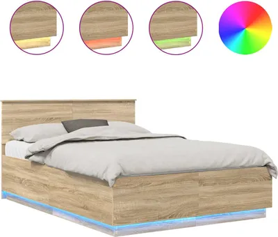 Produktbild von vidaXL Bettrahmen mit Kopfteil Sonoma-Eiche 140 x 200 cm Holzwerkstoff