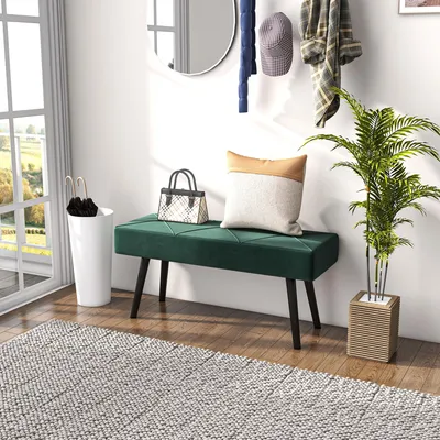 Produktbild von Polsterbank Samtoptik Sitzbank, Bettbank Flurbank Polyester Stahlbeine, Grün | 100 x 36 x 45 cm | 7,3 kg | samtweicher Bezug