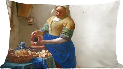 Produktbild von MuchoWow® Zierkissen Sofakissen Wohnzimmer Dekokissen 60x40 cm Das Milchmädchen - Kunst - Alte Meister - Vermeer - Kopfkissen - Polster mit Foto