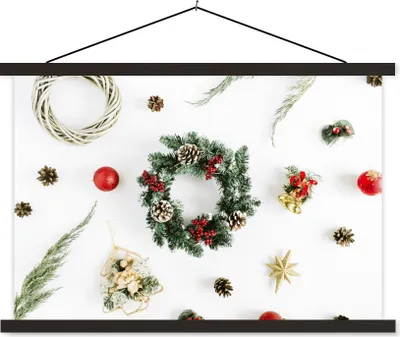 Produktbild von MuchoWow® Textilposter Winter - Kranz - Weihnachten 150x100 cm mit schwarzem Rahmen - Schlafzimmer