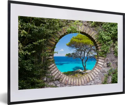 Produktbild von MuchoWow® Gerahmtes Poster Meer - Baum - Tropisch - Ausblick 60x40 cm - Poster mit Schwarzem Bilderrahmen Wandposter Rahmen Foto Bilder - Schlafzimmer - Plakat in Rahmen - Drucken
