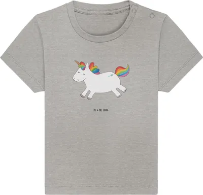 Produktbild von Mr. & Mrs. Panda Babyshirt Einhorn Happy 6. - 12. Monat - Heather Grey - Geschenk, Organic Baby Shirt, Top, Spaß, Kinder T-Shirt, Einhörner, , Jerseyshirt, Fröhlich