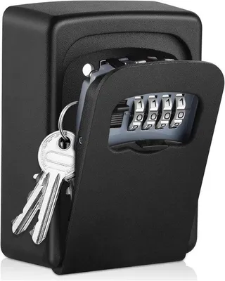 Produktbild von Famanu Schlüsselbox für außen, wasserdicht mit Zahlenschloss, sichere Wand-Schlüsselbox mit 4-stelligem Code, schwarz