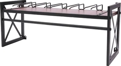 A wall-mounted wine rack with stemware holders.