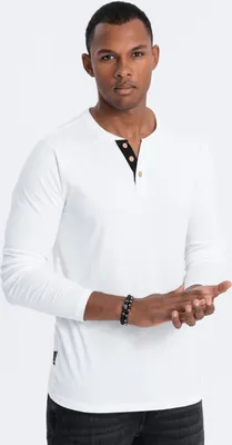 Produktbild von Ombre Clothing Langarm-T-Shirt für Männer Henley weiß XL