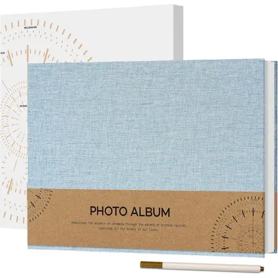 Productafbeelding van Zelfklevend fotoboek, 21,5x30 cm, hemelsblauw, met 60 witte pagina's en een balpen