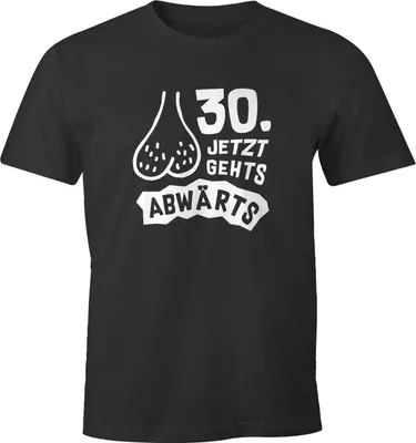 Produktbild von Herren T-Shirt Geburtstag 30. ab jetzt gehts abwärts hängende Hoden Geschenk für Männer MoonWorks® anthrazit L