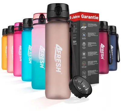 Produktbild von 4FRESH Trinkflasche 1000 ml aus Tritan – BPA-freie Wasserflasche mit Sieb, auslaufsicher, 1-Klick-Öffnung & Trageschlaufe
