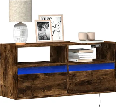 Zdjęcie produktu dla Maison Exclusive – szafka pod telewizor z oświetleniem LED, dąb wędzony, 100 x 31 x 45 cm