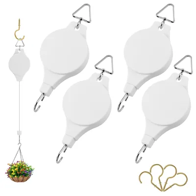 Image de 4 élévateurs pour plantes suspendues, supports à cordes pour pots, paniers à plantes, mangeoires à oiseaux et lampes pour plantes