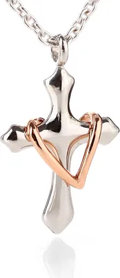 Produktbild von Edelstahl Anhänger Kreuz mit Herz Rosegold Und Edelstahl Kette YINP059