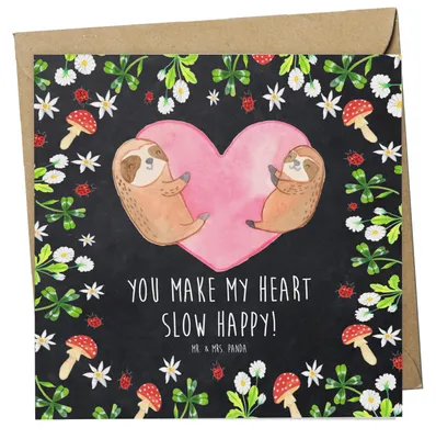 Produktbild von Mr. & Mrs. Panda Grußkarte Faultiere Herz - Kreidetafel - Geschenk, faltkarte, Valentinstag, Klappkarte, doppelkarte, Freundin, anlasskarte, für, Frauen, Hochzeitstag
