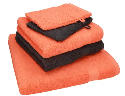 Produktbild von Betz 5 tlg. Handtuch Set SINGLE Pack Farbe blutorange - graphit grau 1 Duschtuch 2 Handtücher 2 Waschhandschuhe - 250802