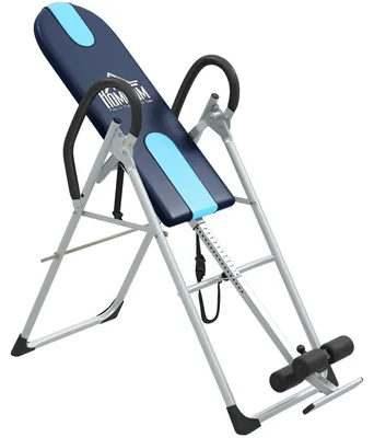 Produktbild von Inversionsbank klappbar Schwerkrafttrainer mit Sicherheitsgurt Inversionstisch bis 136kg Stahl Silber+Schwarz+Blau